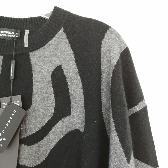 Repeat Silver Edition Organic Cashmere Wool Sweater Grey Black Swirl - Size 38/S - Picture 2 of 6